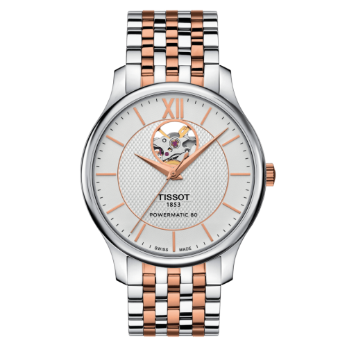 Tissot Tradition Powermatic 80 Open Heart 40 Stainless Steel - Rose Gold / Silver / Bracelet